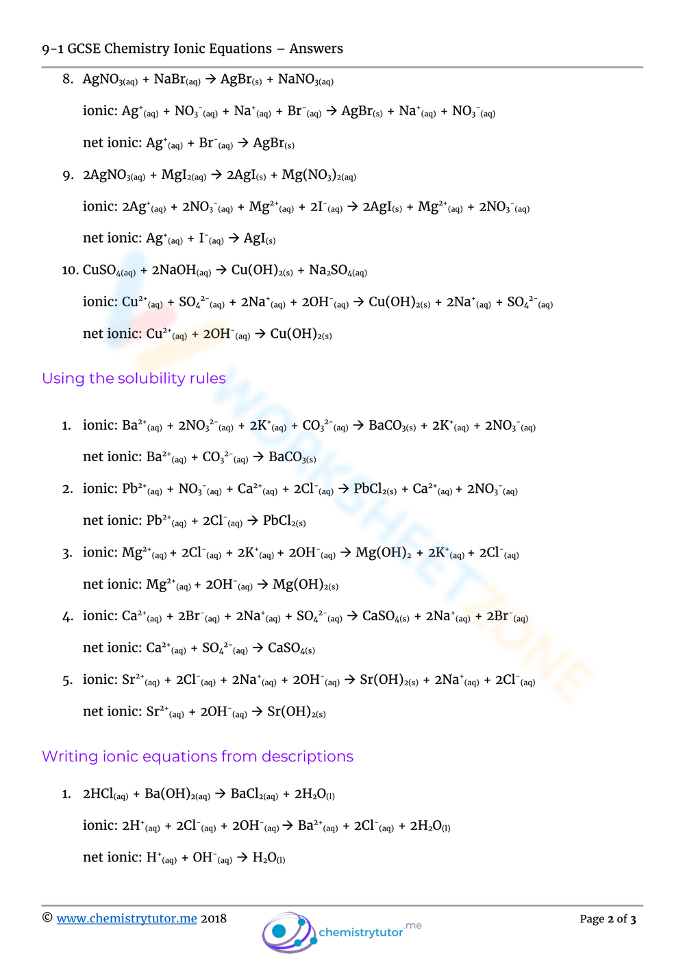 Printable Net Ionic Equation Worksheets Printable Net Ionic Equation Worksheets