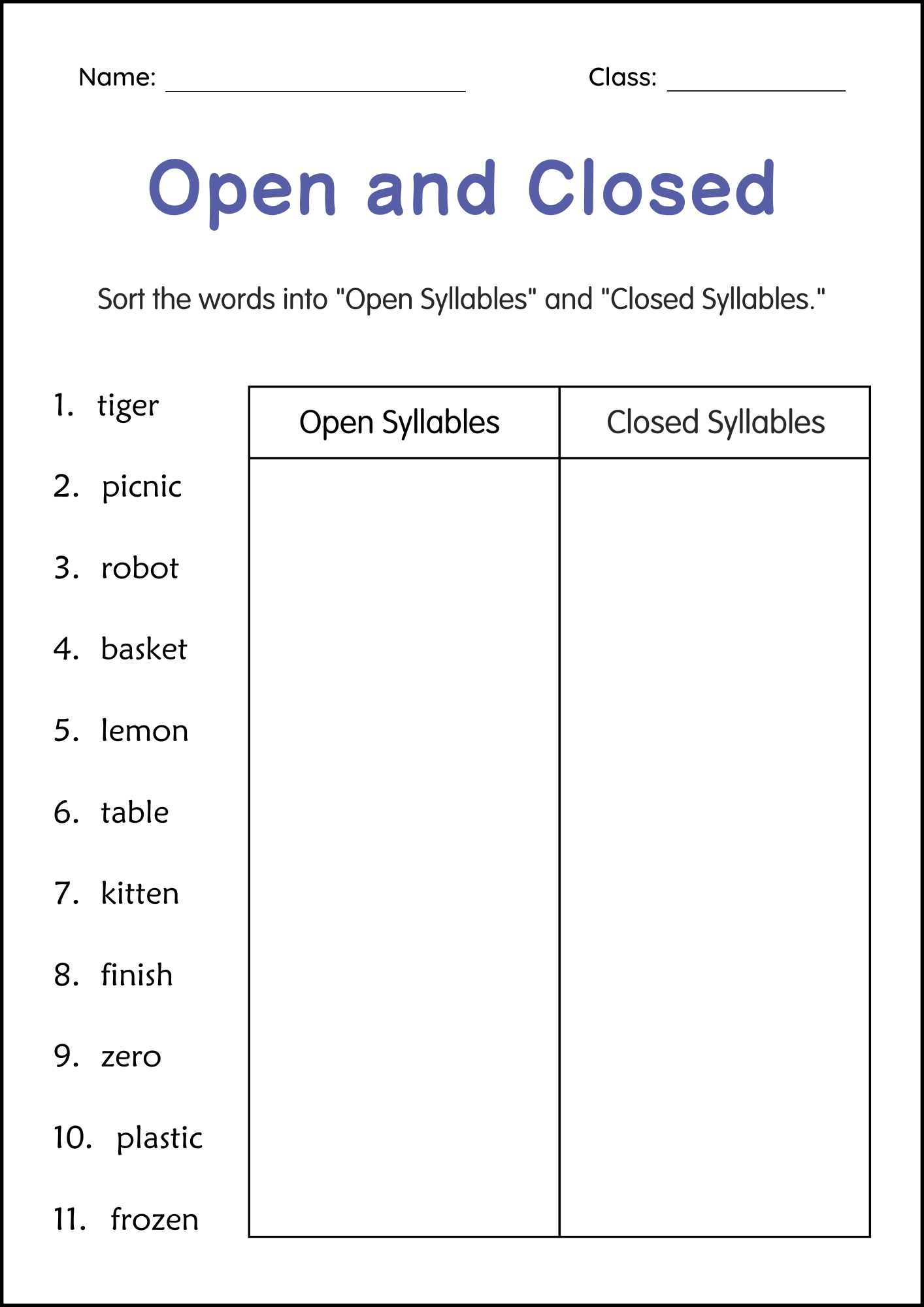 Printable Open And Closed Syllables Grammar Worksheets For Grade 1 2 3 Teaching Resources Printable Open And Closed Syllables Grammar Worksheets For Grade 1 2 3 Teaching Resources