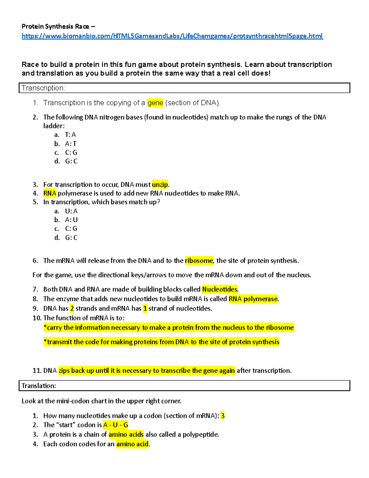 protein synthesis worksheet answer key protein synthesis worksheet answer key