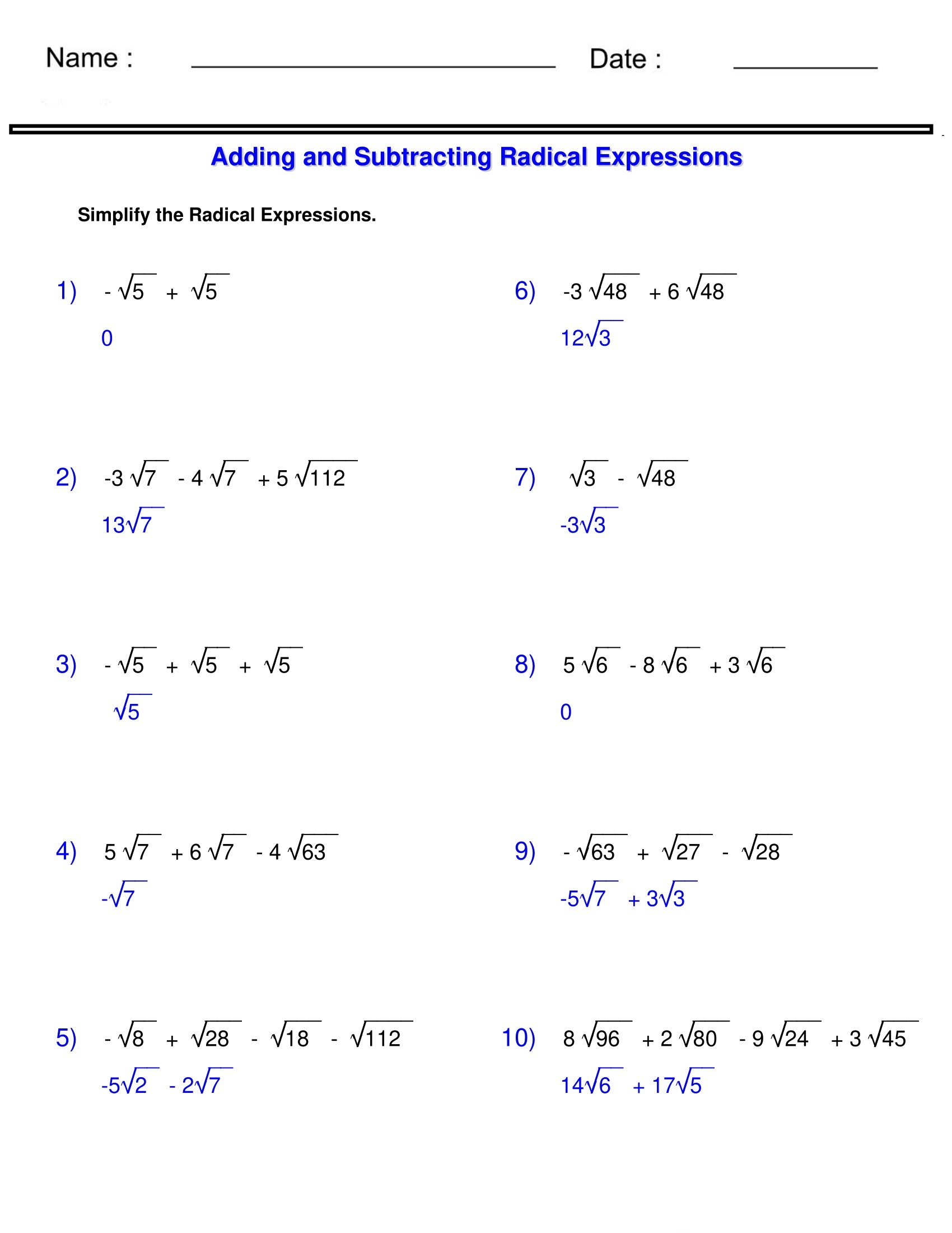 solving radical equations worksheet solving radical equations worksheet