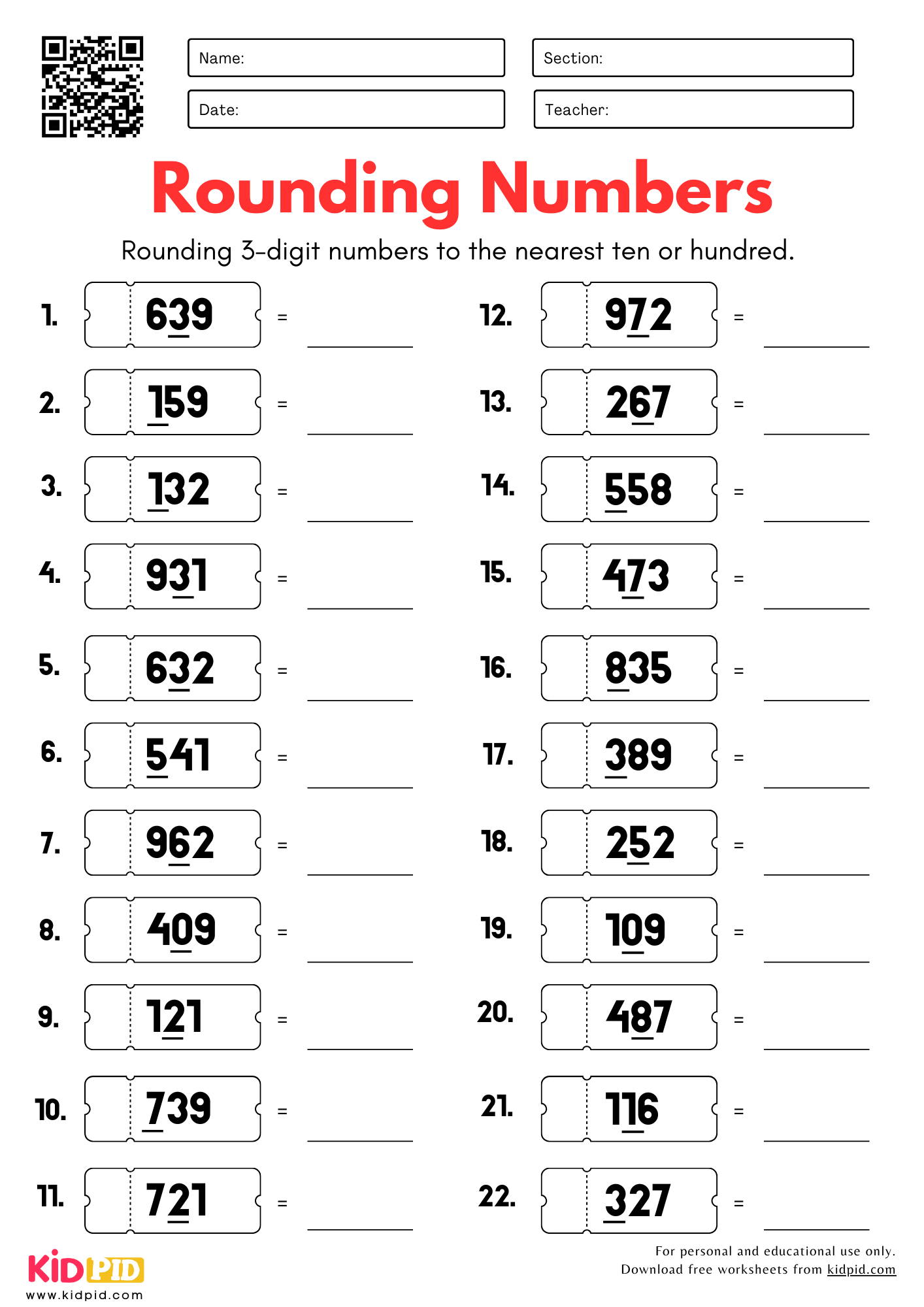 Rounding 3 Digit Numbers Worksheets For Grade 2 Kidpid Rounding 3 Digit Numbers Worksheets For Grade 2 Kidpid