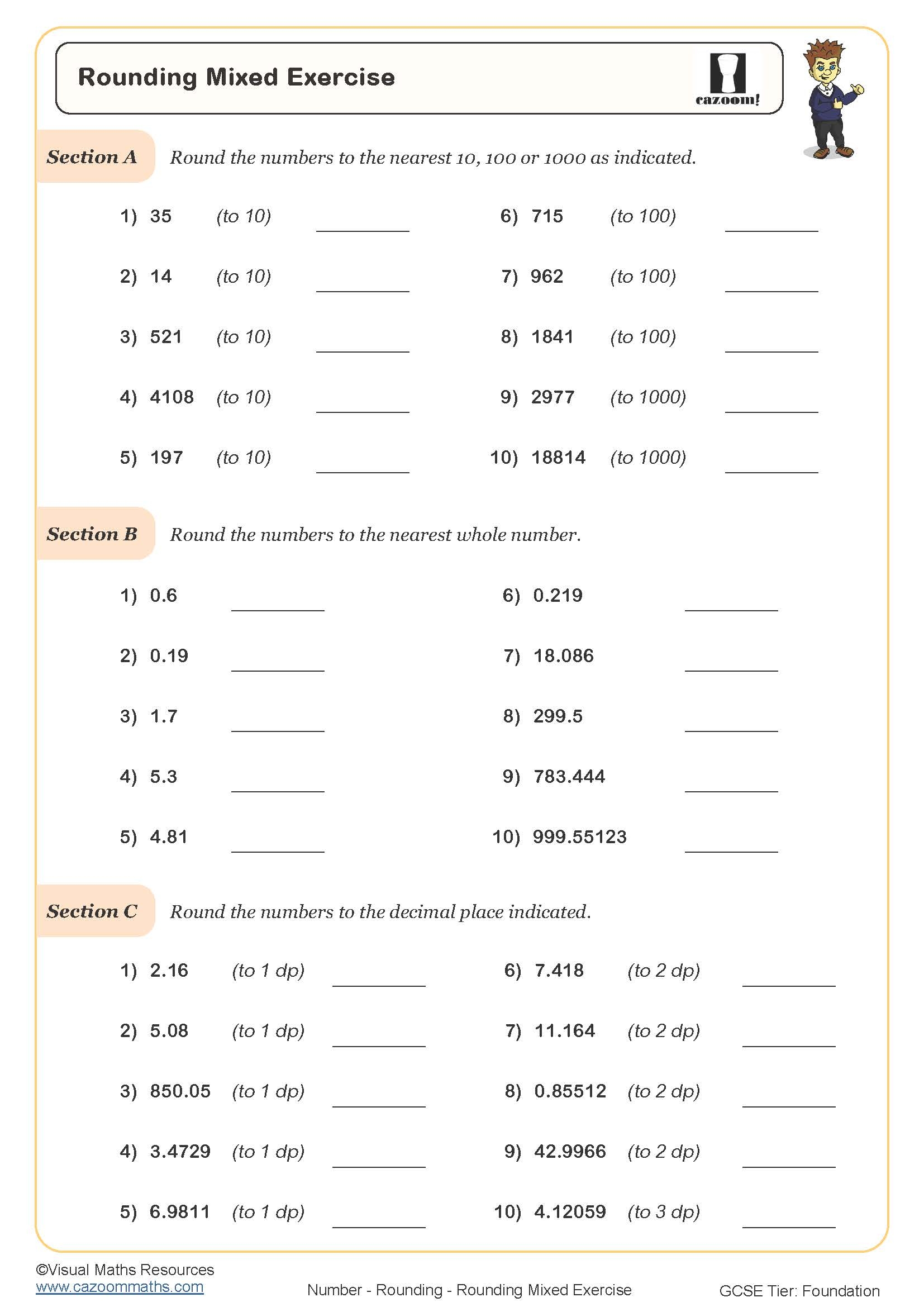 Rounding Mixed Exercise Worksheet Printable PDF Worksheets Rounding Mixed Exercise Worksheet Printable PDF Worksheets