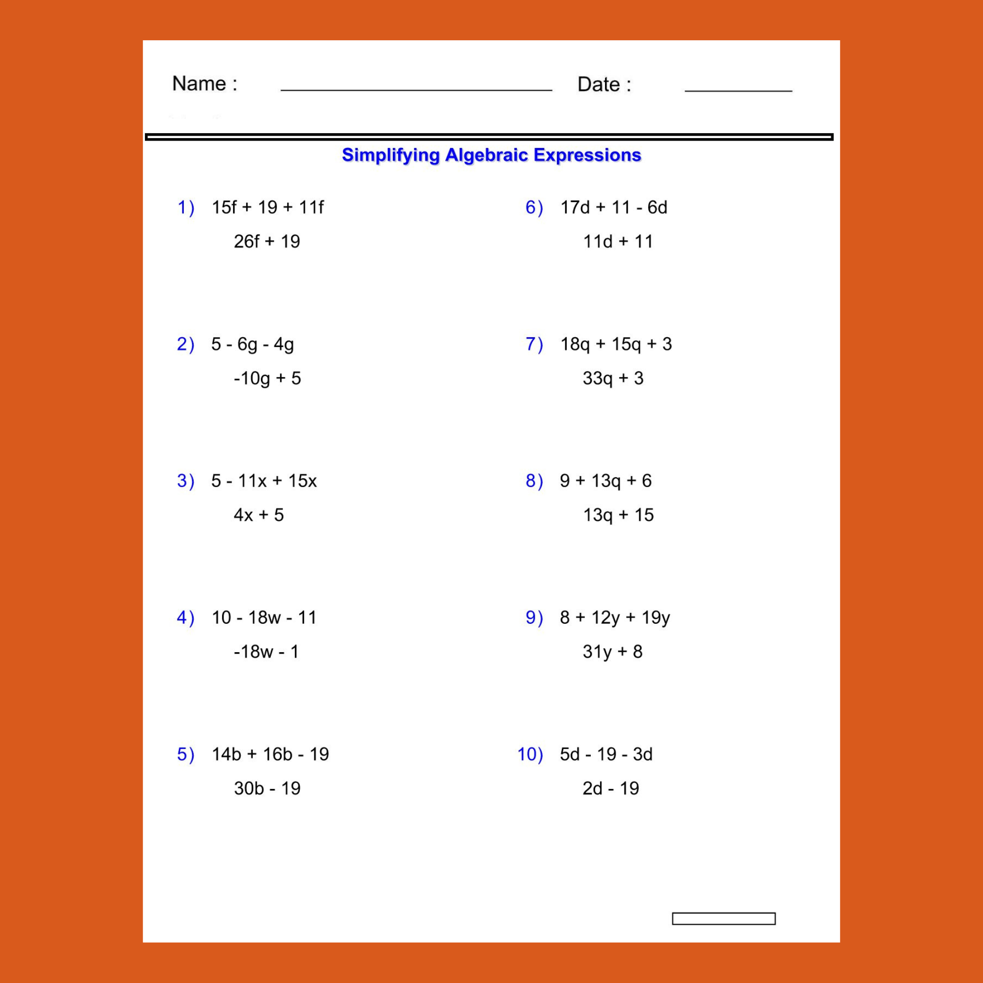 Simplifying Variables Worksheets Addition And Subtraction Algebraic Expression Made By Teachers Simplifying Variables Worksheets Addition And Subtraction Algebraic Expression Made By Teachers