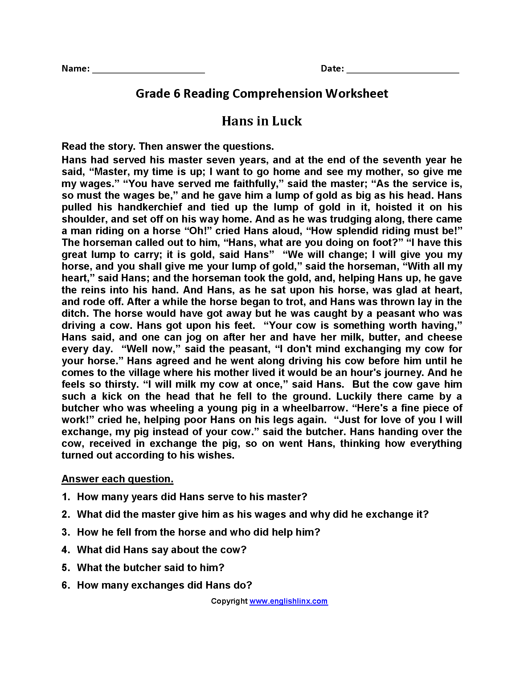 Sixth Grade Reading Worksheets Vocabulary Fluency Practice PDF Sixth Grade Reading Worksheets Vocabulary Fluency Practice PDF