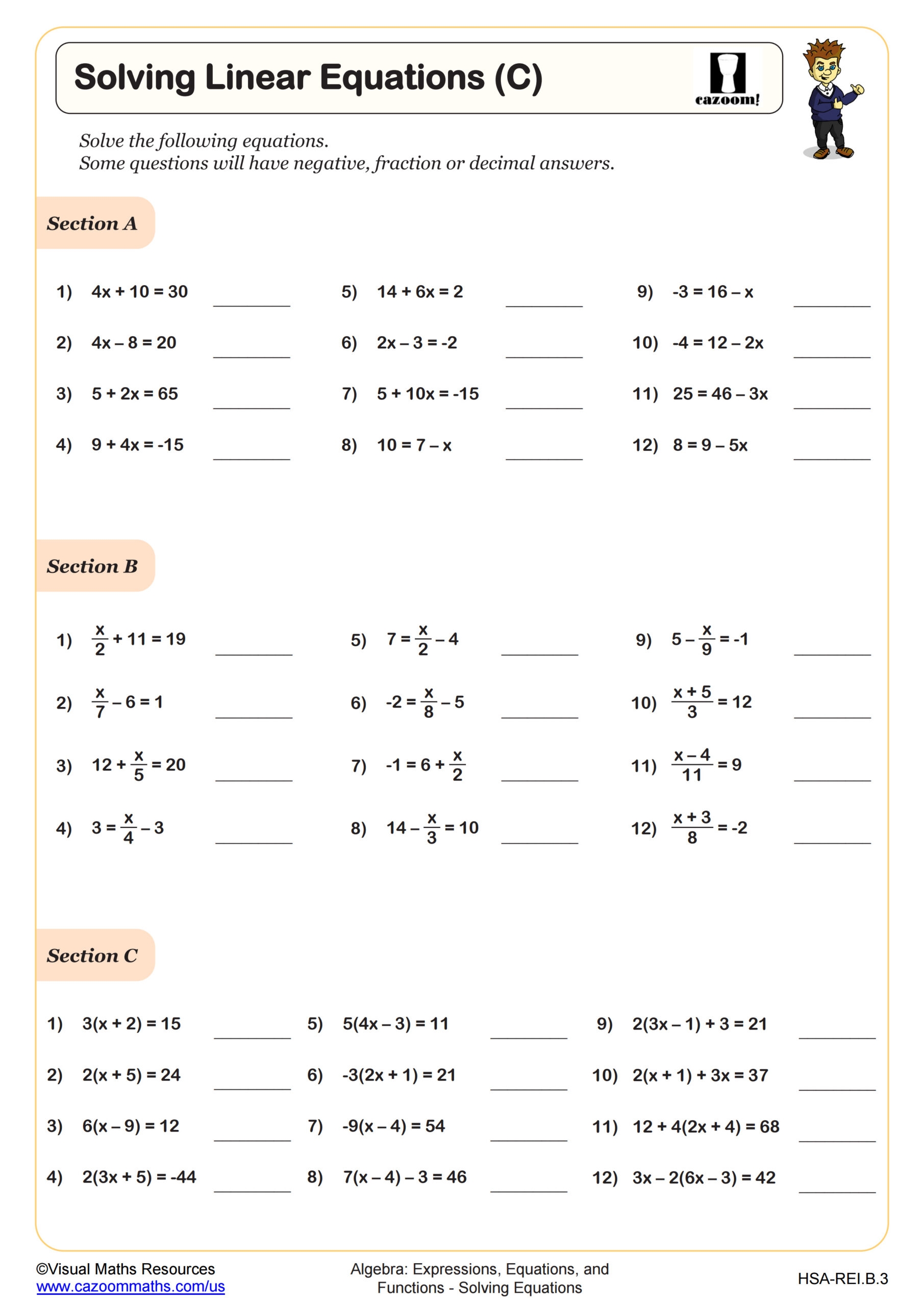 Solving Equations Involving Fractions Worksheet Fun And Engaging 6th Grade And 8th Grade Algebra EEF Worksheet Cazoom Math Solving Equations Involving Fractions Worksheet Fun And Engaging 6th Grade And 8th Grade Algebra EEF Worksheet Cazoom Math