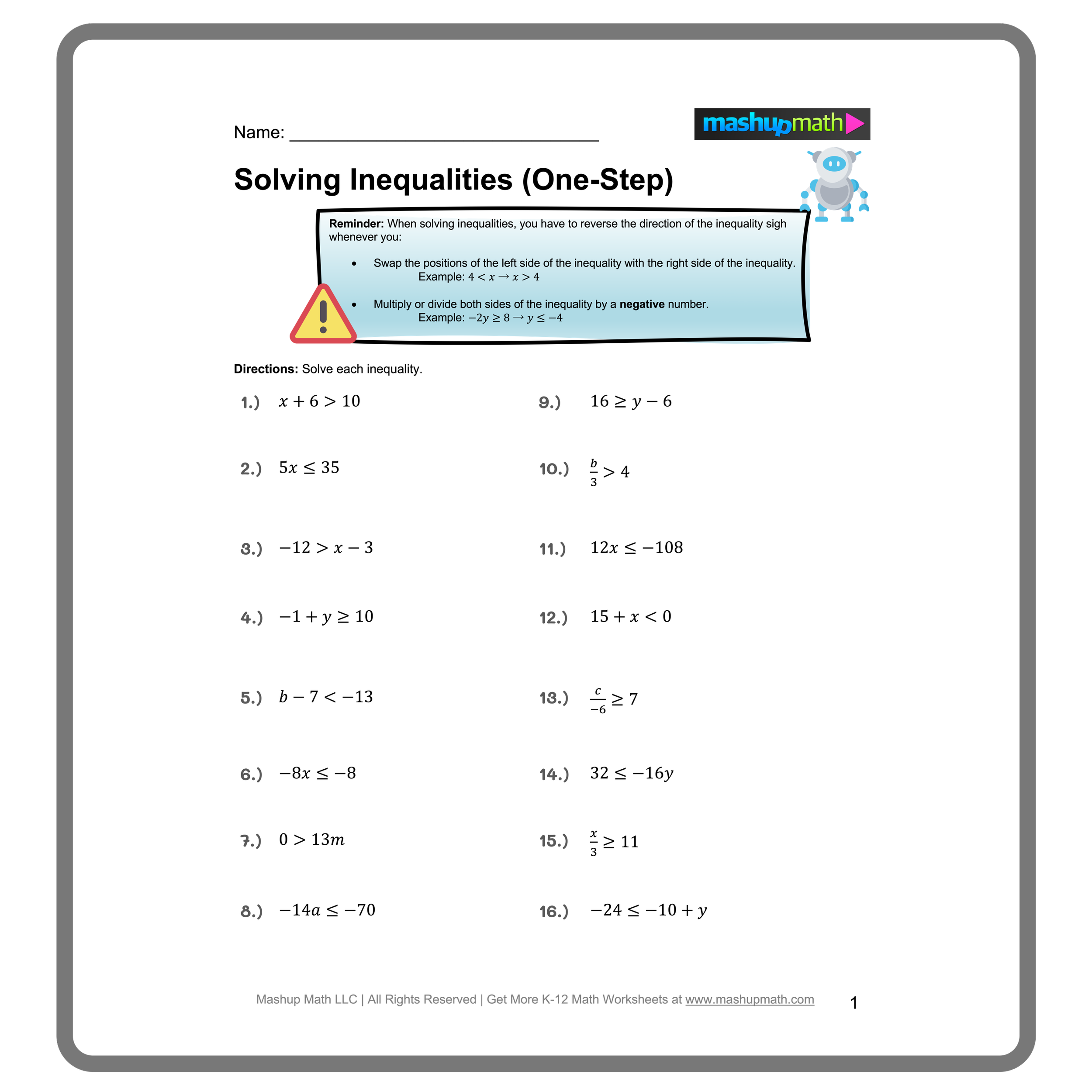 solving two step inequalities worksheet solving two step inequalities worksheet
