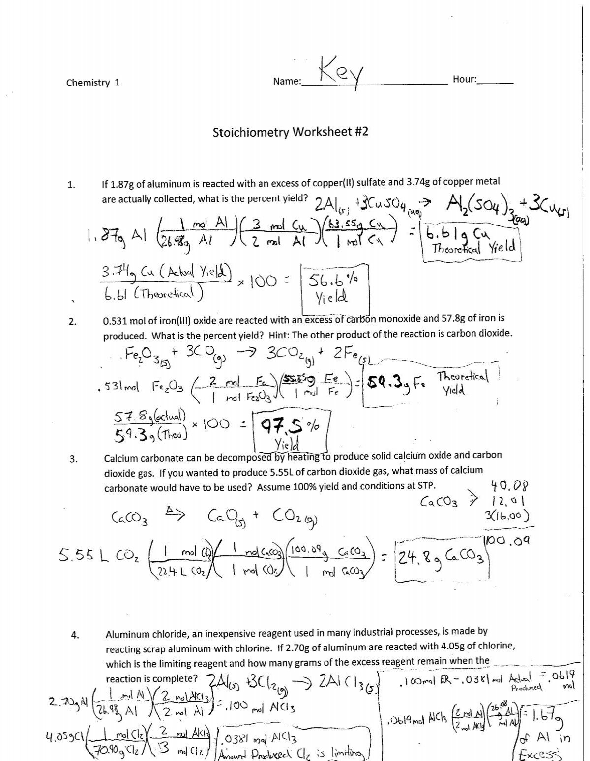 Stoichiometry Worksheet 2
