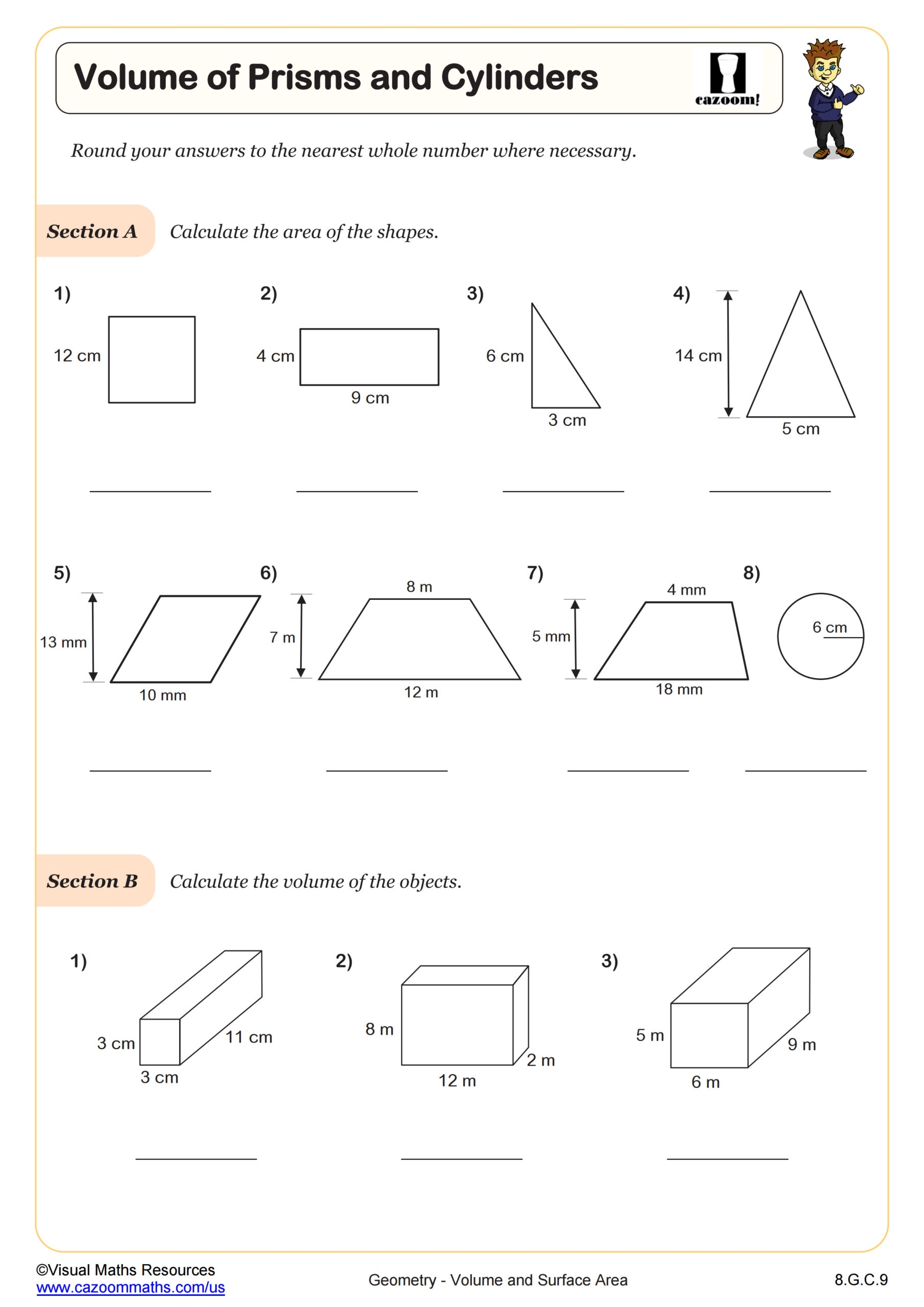 Surface Area And Volume Worksheets Printable PDF Worksheets Cazoom Math Surface Area And Volume Worksheets Printable PDF Worksheets Cazoom Math