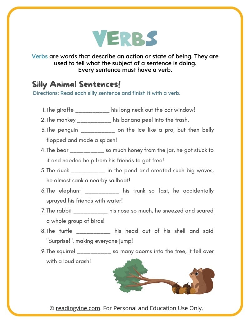 Verbs Worksheets ReadingVine Verbs Worksheets ReadingVine