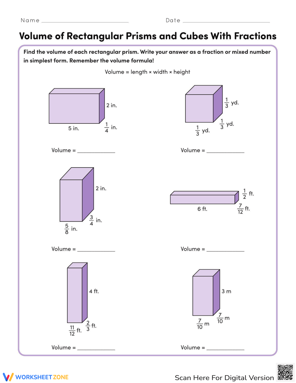 Volume Of A Rectangular Prism Worksheets Printable Volume Of A Rectangular Prism Worksheets Printable