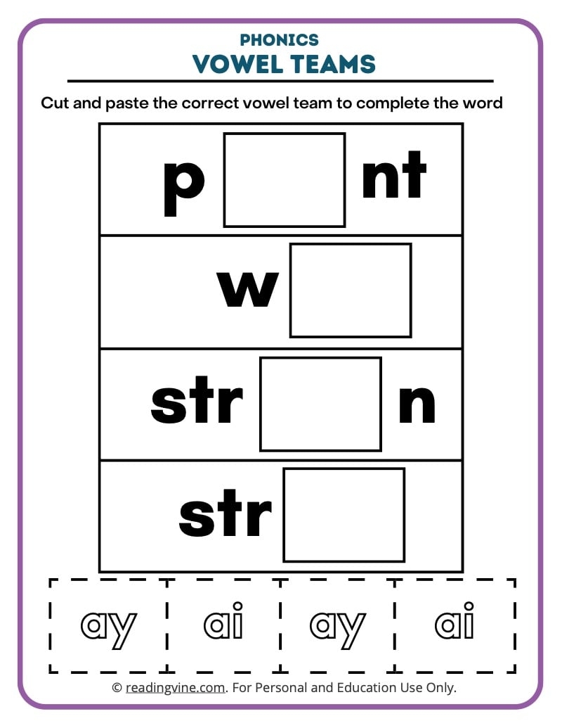 Vowel Teams Worksheets Vowel Teams Worksheets